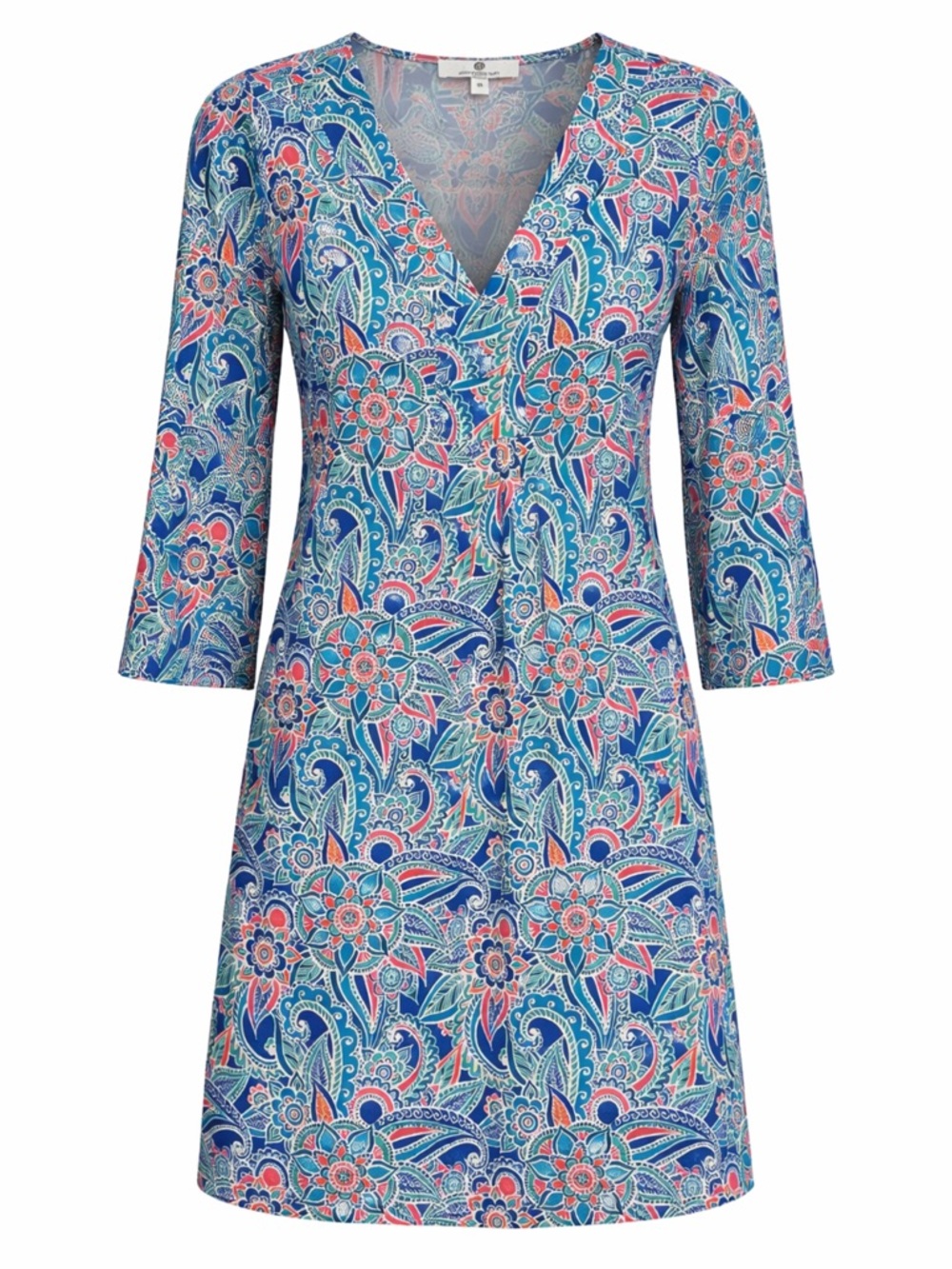 Jean-Pierre Klifa Paris Paisley Floral V-Neck 3/4 Sleeve Shift Dress Size Medium